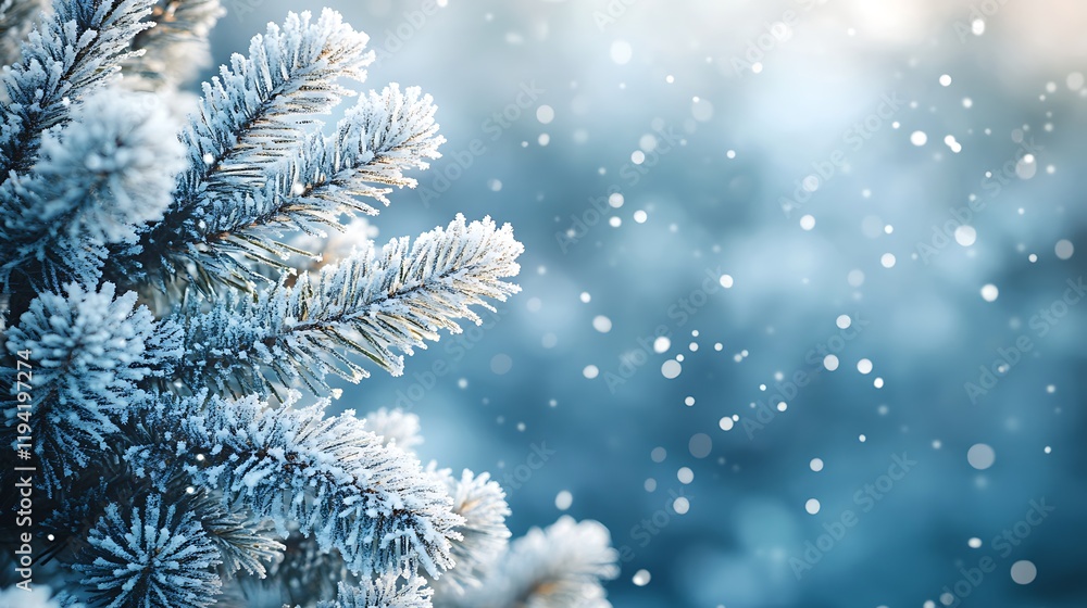 Winter snowfall on evergreen branches nature scene serene atmosphere Winter snowfall on evergreen branches nature scene serene atmosphere