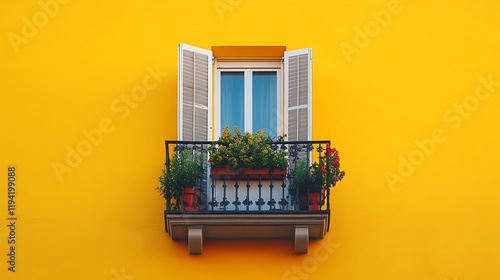 Obraz na płótnie Charming balcony with flowers urban setting photography bright colors w salonie