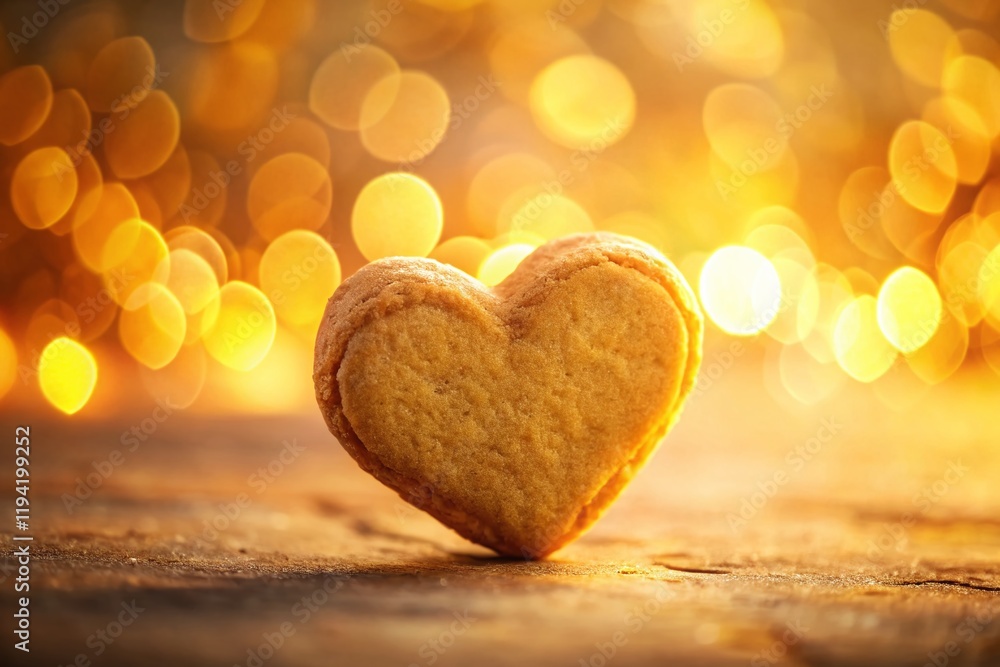 Fototapeta premium Double Exposure Valentine's Day Heart Cookie Stock Photo: Sweet Treat on Yellow Background