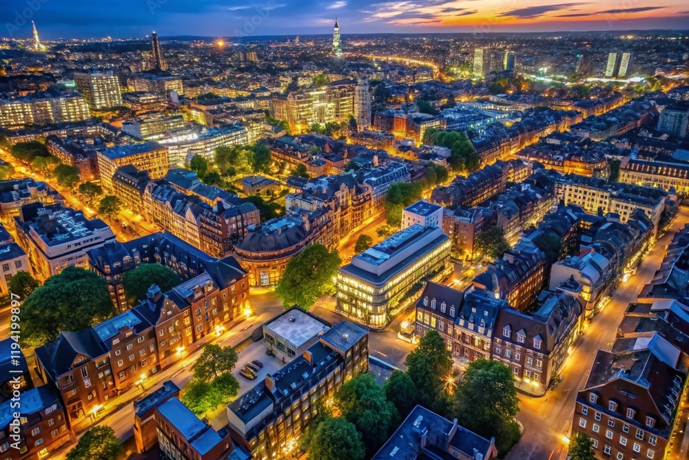 Fototapeta premium Dramatic Low-Light Aerial View of London's Mayfair at Night