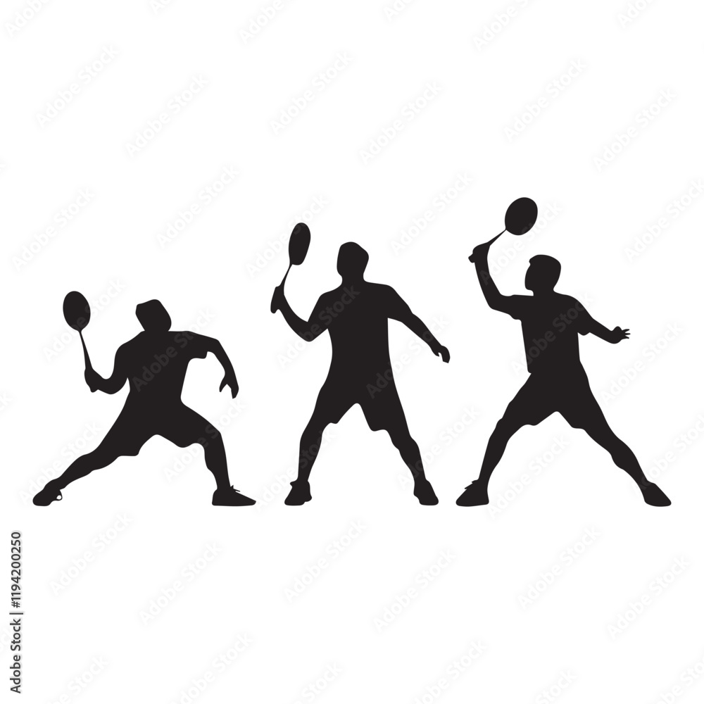 set of black various poses badminton players vector silhouettes set of black various poses badminton players vector silhouettes