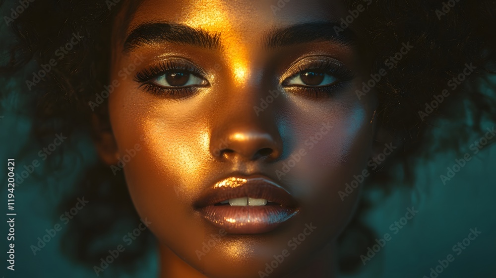Fototapeta premium Woman with golden bronzed cheeks