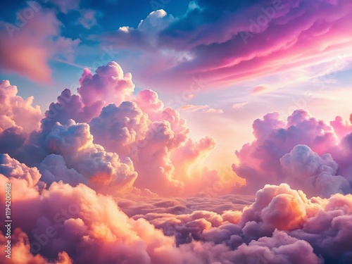 Dreamy Pink Sky with Fluffy Clouds:  Beautiful Pastel Sunset Background with Copy Space for Text or Design Elements