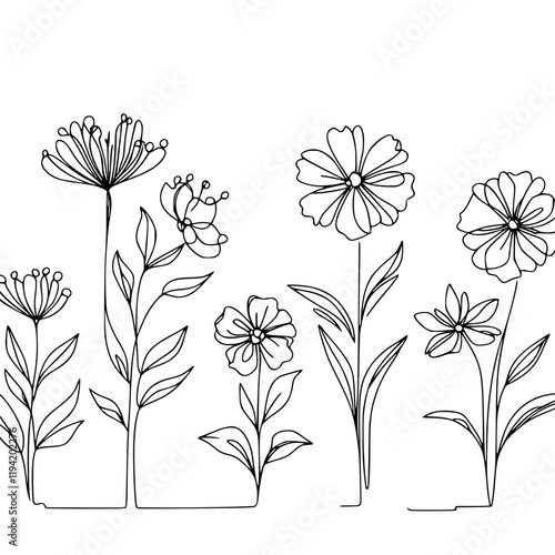Wallpaper Mural flower  set doodle line hand drawing vector Torontodigital.ca