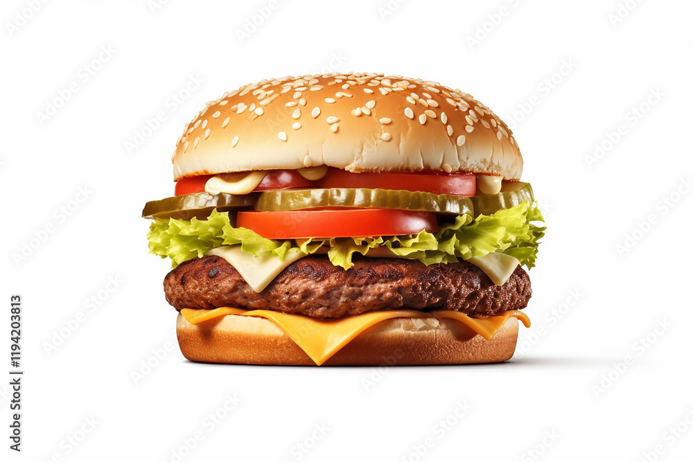 A close-up shot of a deformed hamburger, its patty and bun shattered by a bullet's impact, lies isolated burger, isolated on white background A close-up shot of a deformed hamburger, its patty and bun shattered by a bullet's impact, lies isolated burger, isolated on white background