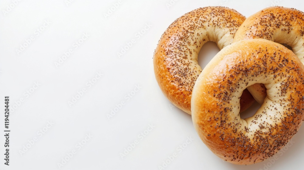 Freshly Baked Bagels with Poppy Seeds on a Light Background Perfect for Breakfast or Snack Time, Ideal for Food Blogs and Culinary Websites Freshly Baked Bagels with Poppy Seeds on a Light Background Perfect for Breakfast or Snack Time, Ideal for Food Blogs and Culinary Websites