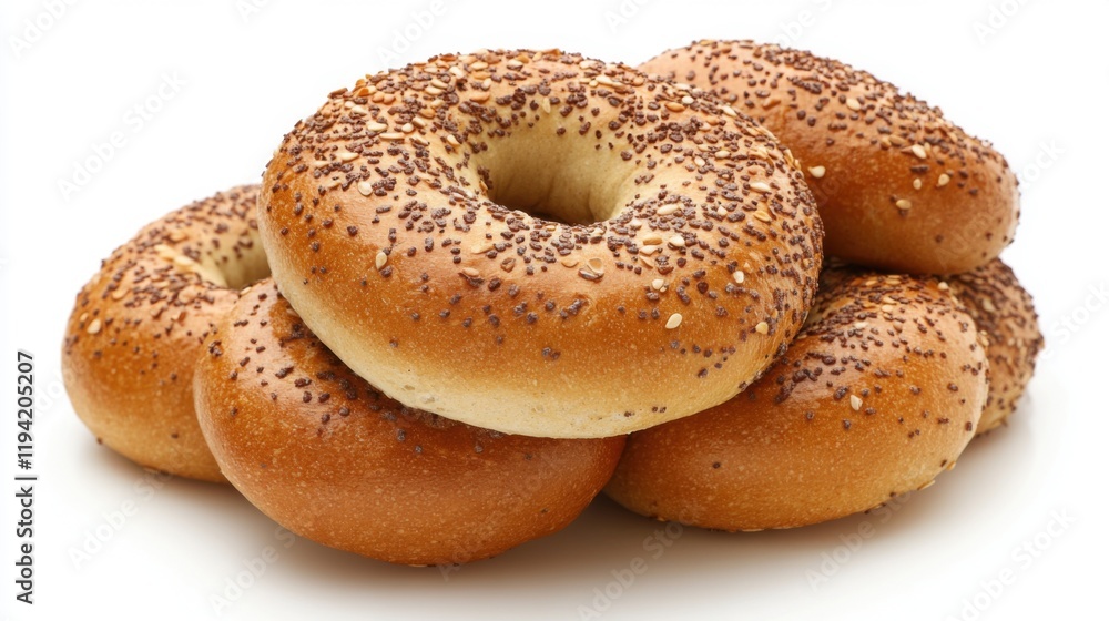 Freshly Baked Sesame Seed Bagels Stacked on a White Background Perfect for Food Photography and Culinary Designs Freshly Baked Sesame Seed Bagels Stacked on a White Background Perfect for Food Photography and Culinary Designs