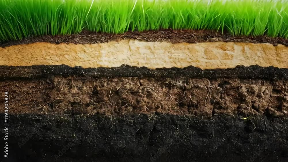 Cross Section showing lush green grass above rich soil layers ...