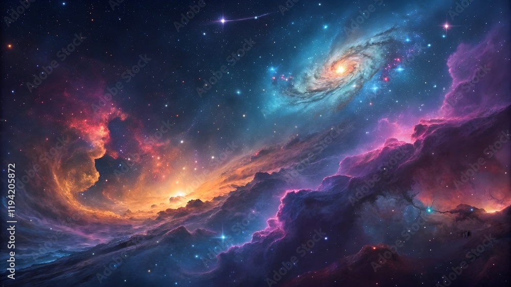 Obraz premium Beautiful nebulae and stars in the night sky. Supernova background wallpaper 
