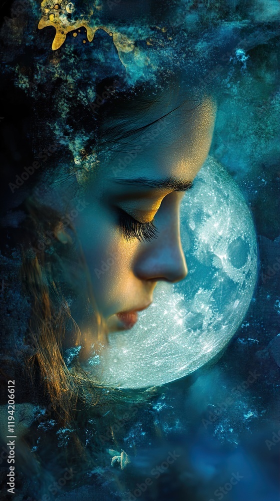 Mystical Moonlit Portrait: A Dreamlike Vision of Serenity Mystical Moonlit Portrait: A Dreamlike Vision of Serenity