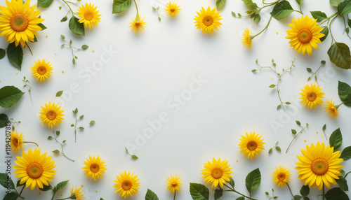 Sunflower frame on a white background