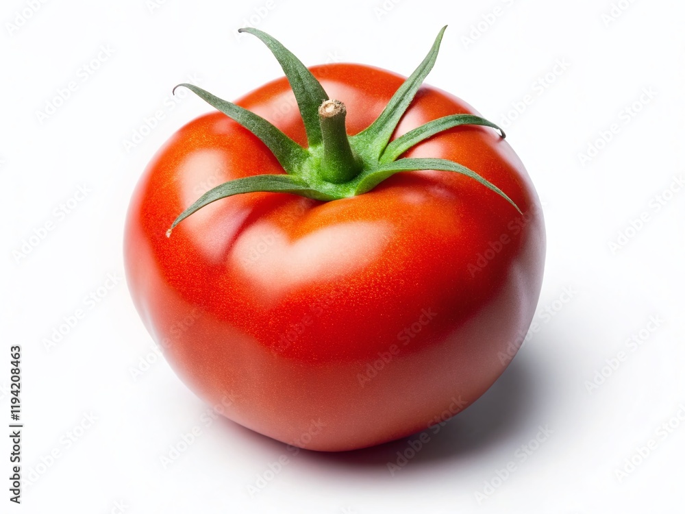 Fresh Red Tomato Isolated on White Background - Vibrant Juicy Vegetable Stock Photo Fresh Red Tomato Isolated on White Background - Vibrant Juicy Vegetable Stock Photo