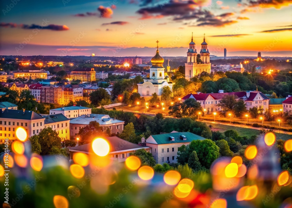 Obraz premium Gomel Cityscape at Dusk, Bokeh Lights, Belarus