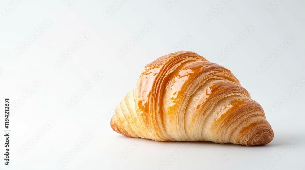 Freshly baked golden croissant on a clean white background, highlighting its flaky texture Freshly baked golden croissant on a clean white background, highlighting its flaky texture