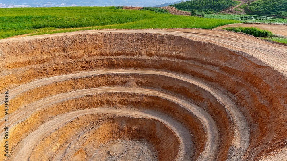 Aerial View Immense Circular Mine Dramatic Earth Tones. AI Generated Aerial View Immense Circular Mine Dramatic Earth Tones. AI Generated