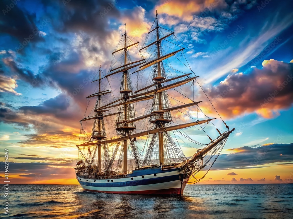 Fototapeta premium Historic Tall Ship Replica, Ocean Voyage, Wooden Sailing Vessel, Maritime History, Pacific Ocean Adventure