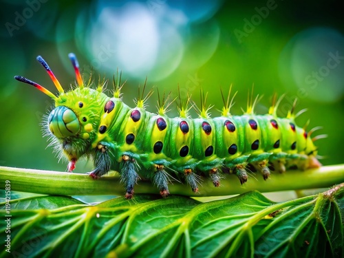 Hummingbird Clearwing Moth Caterpillar - Hemaris thysbe Long Exposure Macro Photography photo