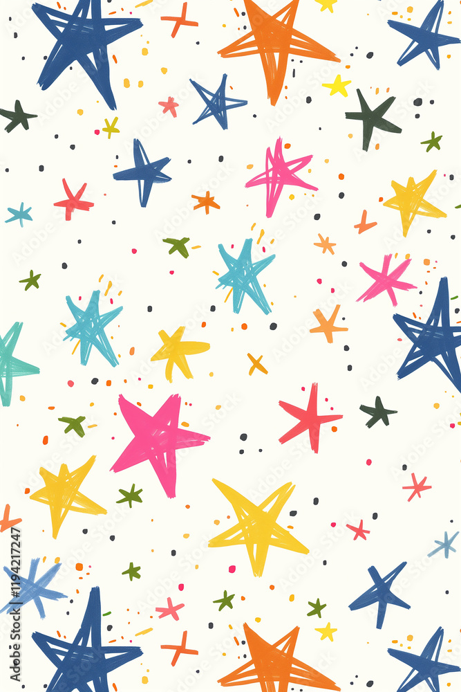 Colorful hand drawn stars creating festive seamless pattern on white background Colorful hand drawn stars creating festive seamless pattern on white background