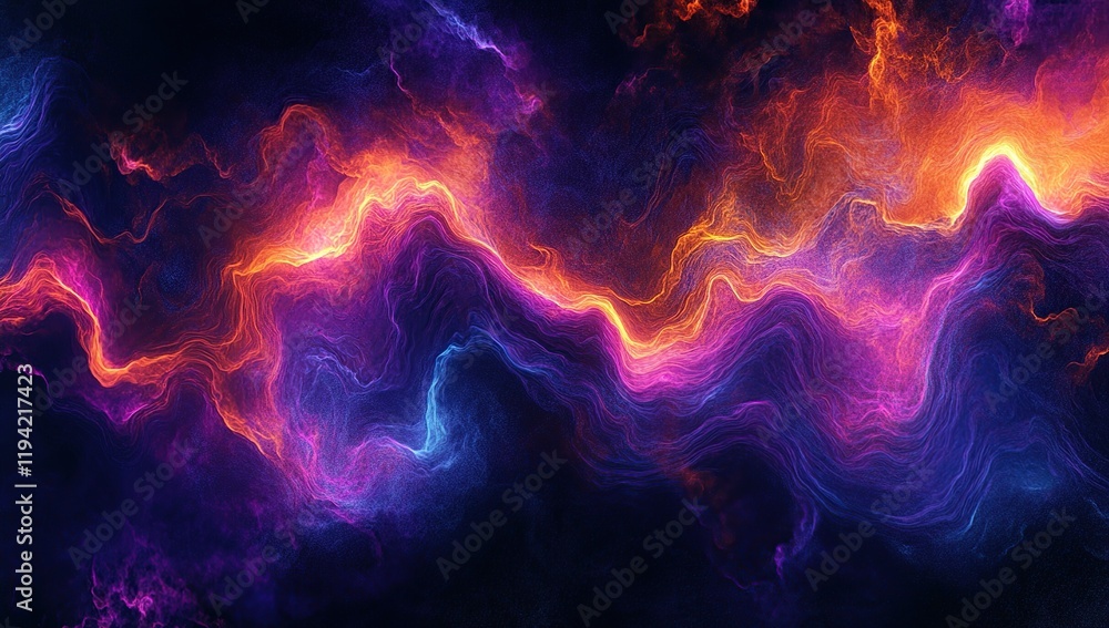 Fototapeta premium Vibrant Cosmic Waves Flowing Dynamically Across a Dark Nebula, Abstract Art with Energy and Light