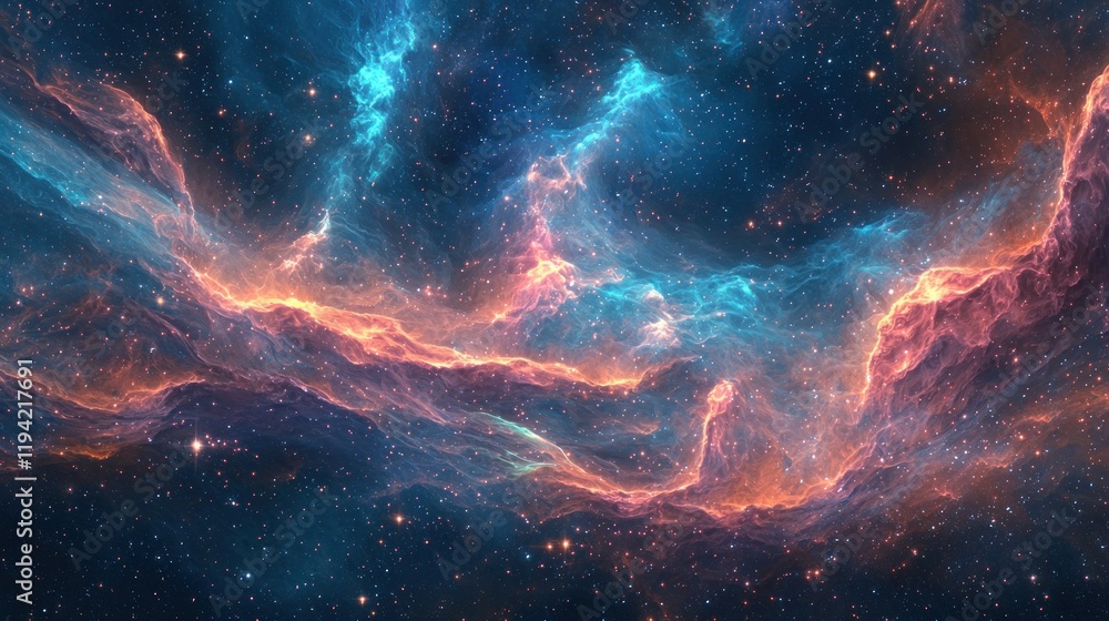 Obraz premium Cosmic Nebula: A Celestial Tapestry of Orange and Blue
