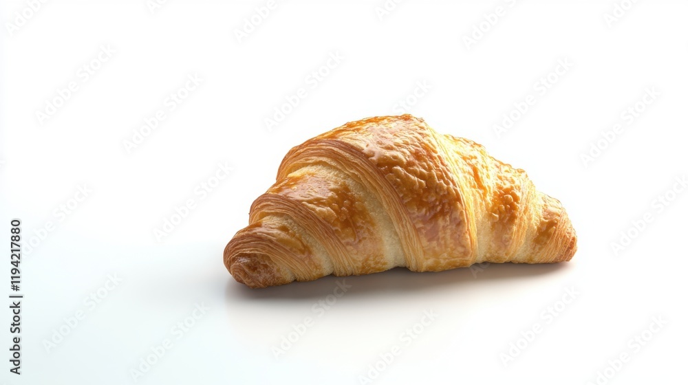 Freshly Baked Croissant on White Background Highlighting Flaky Layers and Golden Texture Perfect for Bakery Promotions and Culinary Illustrations Freshly Baked Croissant on White Background Highlighting Flaky Layers and Golden Texture Perfect for Bakery Promotions and Culinary Illustrations