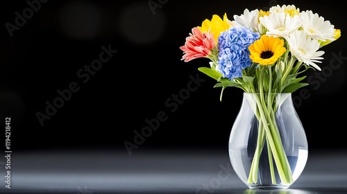 Wallpaper Mural Vibrant flower bouquet elegantly arranged in clear glass vase against dark background. AI Generated Torontodigital.ca