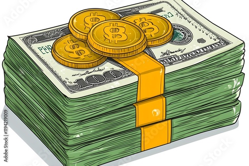 Bundle of dollar banknotes. Money stack in realistic cartoon style. Business and finance design element
