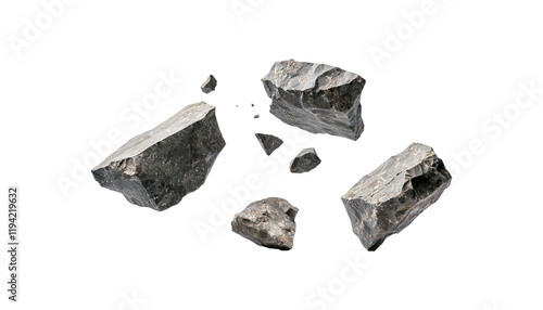 few broken rocks flying in the air png