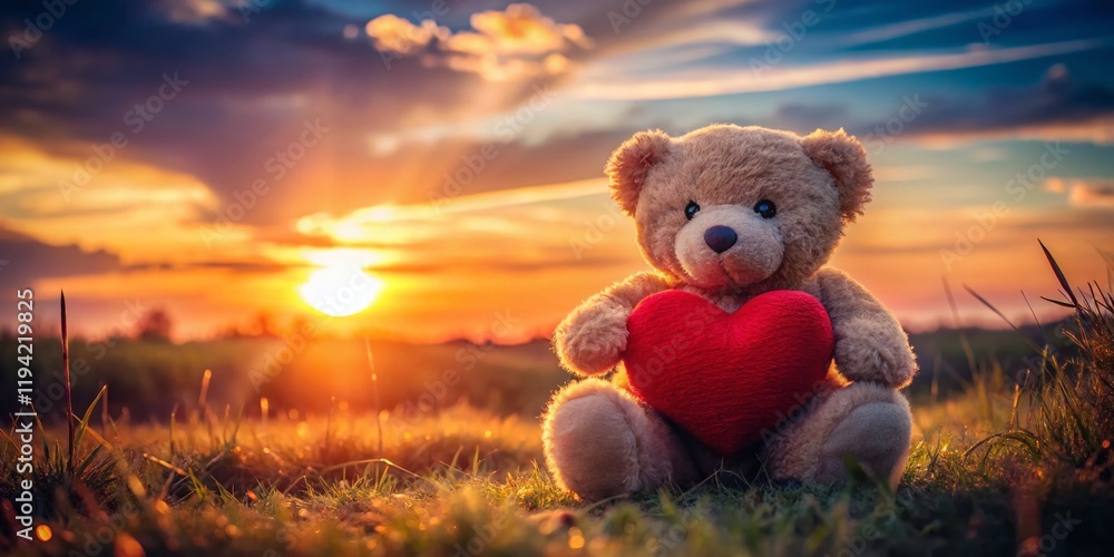 Fototapeta premium Long Exposure Sunset Teddy Bear Valentine's Day Romantic Heart Love