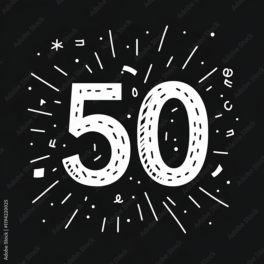 Obraz premium Celebratory Icon Featuring the Number 50 Surrounded by Confetti and Decorative Elements for Festive Events and Milestone Celebrations
