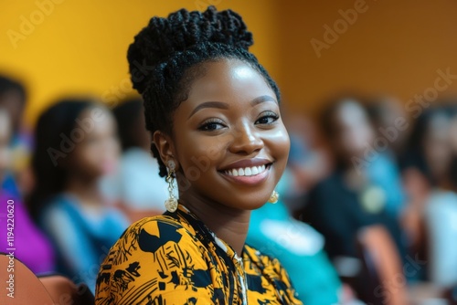 Beautiful african businesswoman smiling during a conference