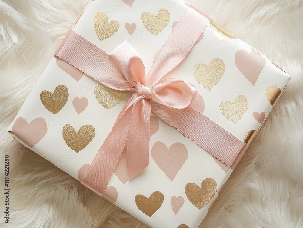 Valentine's gift wrap design, abstract heart patterns, gold and blush tones, luxurious matte finish, modern minimalist style Valentine's gift wrap design, abstract heart patterns, gold and blush tones, luxurious matte finish, modern minimalist style