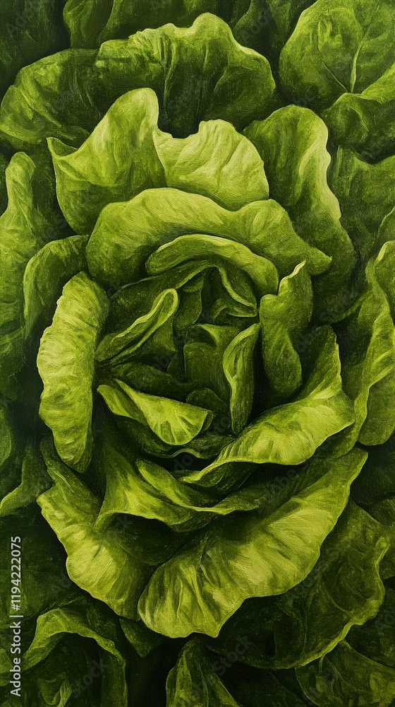 Fototapeta premium Close-up view of vibrant green lettuce leaves, showcasing texture and natural beauty.