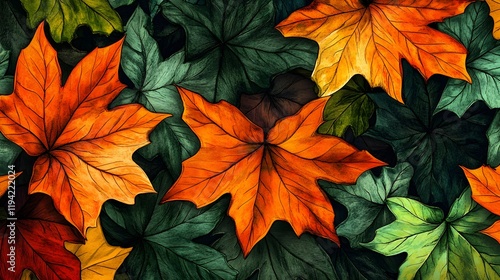 Wallpaper Mural Vivid Autumn Maple Leaves and Green Foliage Torontodigital.ca