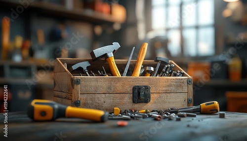 A toolbox in disarray with tools like hammers photo