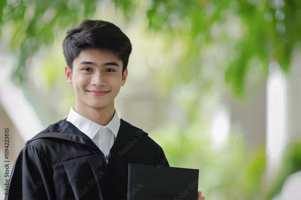Portrait of happy asian graduate student holding diploma celebrating graduation Portrait of happy asian graduate student holding diploma celebrating graduation