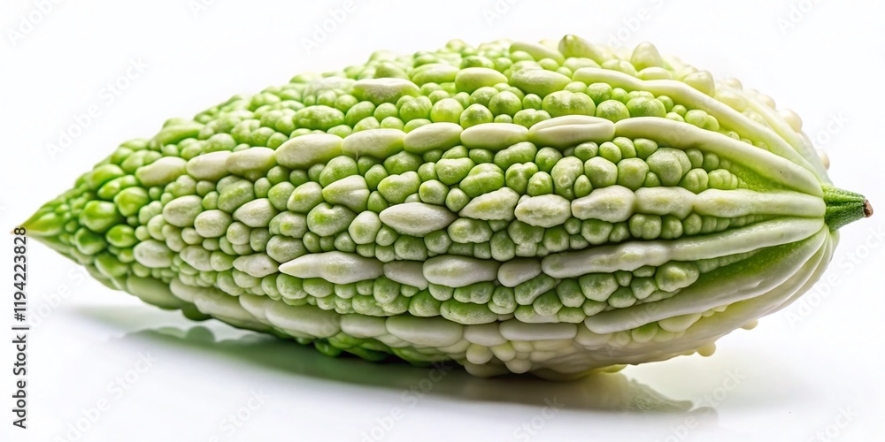 Macro Close-up of Fresh White and Green Bitter Melon Isolated on White Background