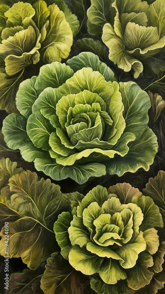 Fototapeta premium Closeup of vibrant green cabbage leaves