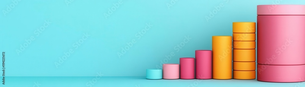 A colorful arrangement of cylindrical shapes in ascending order on a blue background, symbolizing growth and progress. A colorful arrangement of cylindrical shapes in ascending order on a blue background, symbolizing growth and progress.