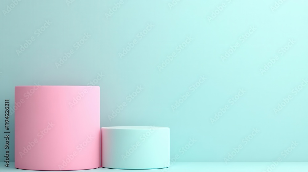 Soft pastel cylinders in pink and mint green against a light background, creating a minimalist and modern aesthetic. Soft pastel cylinders in pink and mint green against a light background, creating a minimalist and modern aesthetic.