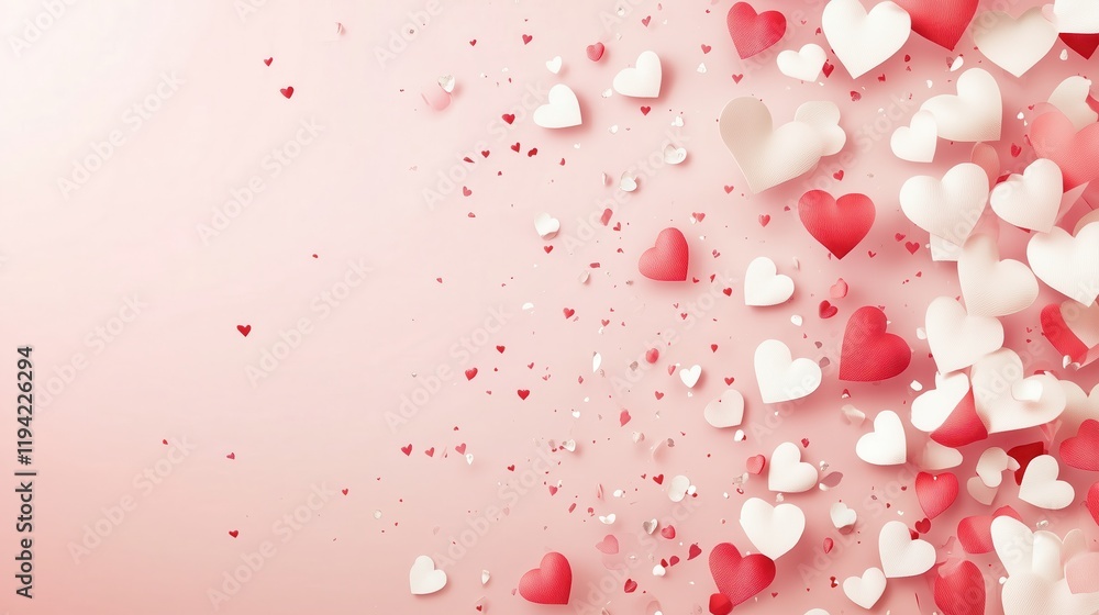 Pink and white rose petals with a heart-themed pink romantic pattern design for Valentine's Day decoration. Pink and white rose petals with a heart-themed pink romantic pattern design for Valentine's Day decoration.