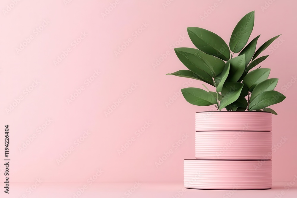 A modern indoor plant in a stacked pink pot against a soft pink background, adding a fresh touch to contemporary decor. A modern indoor plant in a stacked pink pot against a soft pink background, adding a fresh touch to contemporary decor.