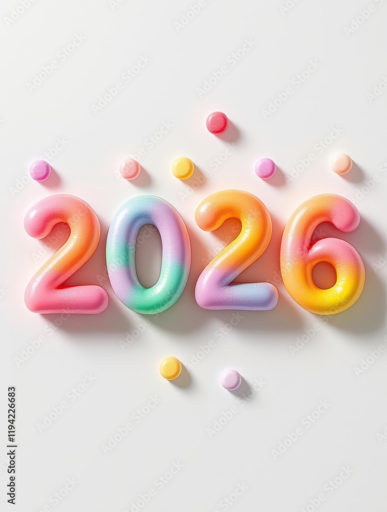 Fototapeta premium Colorful gradient 2026 balloon numbers with vibrant candy accents on white background