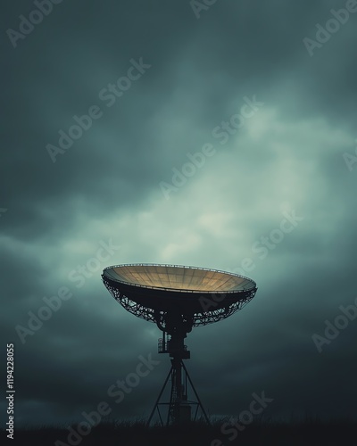 A lone satellite dish under a dark photo