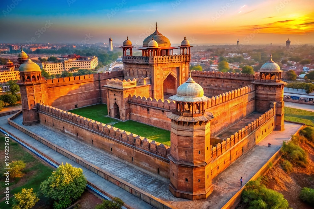 Obraz premium Majestic Red Fort Walls, Delhi, India: Stunning Aerial Drone View