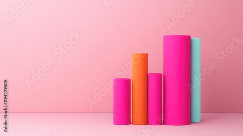 A vibrant arrangement of colorful cylindrical shapes on a soft pink background, representing growth or progression. Free Download A vibrant arrangement of colorful cylindrical shapes on a soft pink background, representing growth or progression. - GFXLoad
