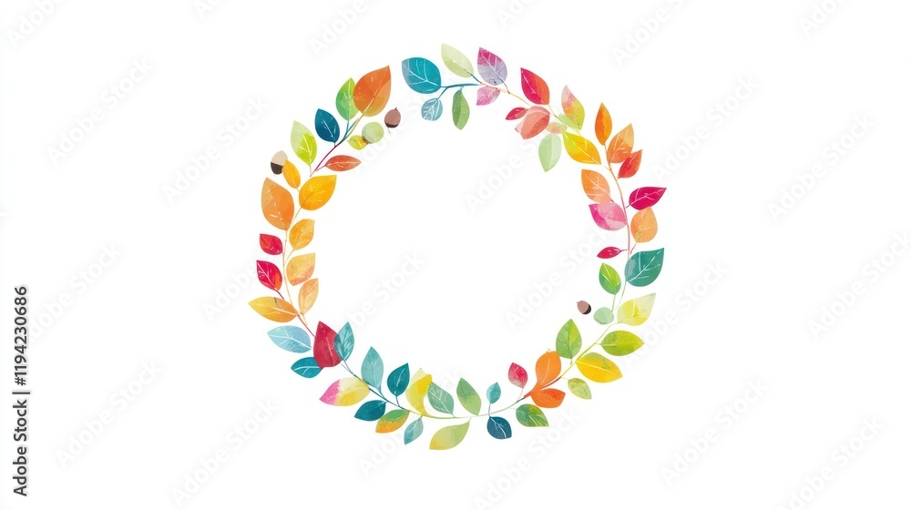 Colorful leaf wreath frame on white background Colorful leaf wreath frame on white background