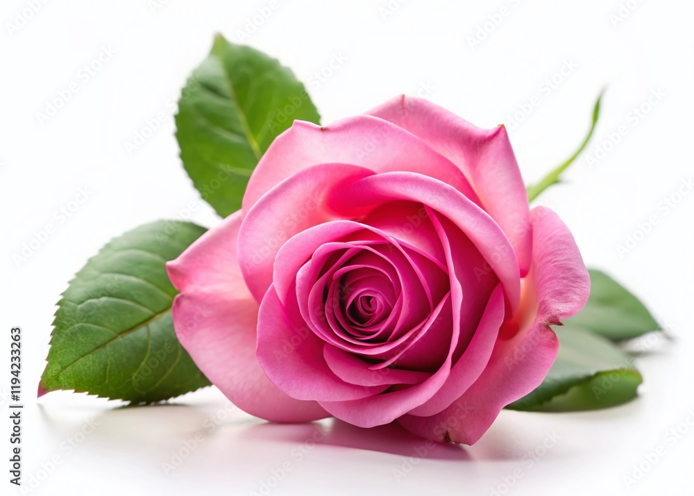 Fototapeta premium Miniature Pink Rose Flower, Isolated White Background, Tilt-Shift Photography