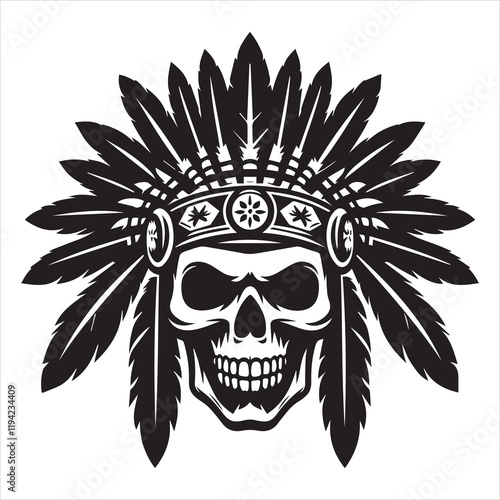 Native American vector illustration, Native American Headdress skull SVG

