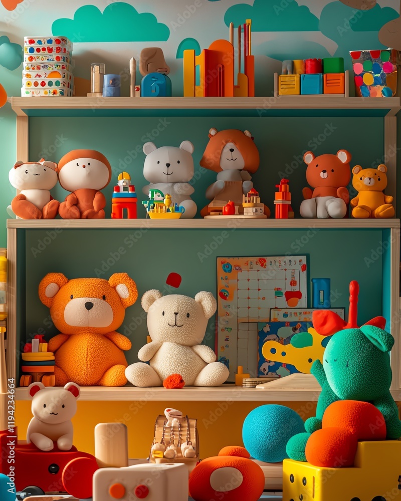 A bright and engaging scene featuring an assortment of colorful toys like plush animals, puzzles, and creative tools, encouraging playful learning and imagination A bright and engaging scene featuring an assortment of colorful toys like plush animals, puzzles, and creative tools, encouraging playful learning and imagination